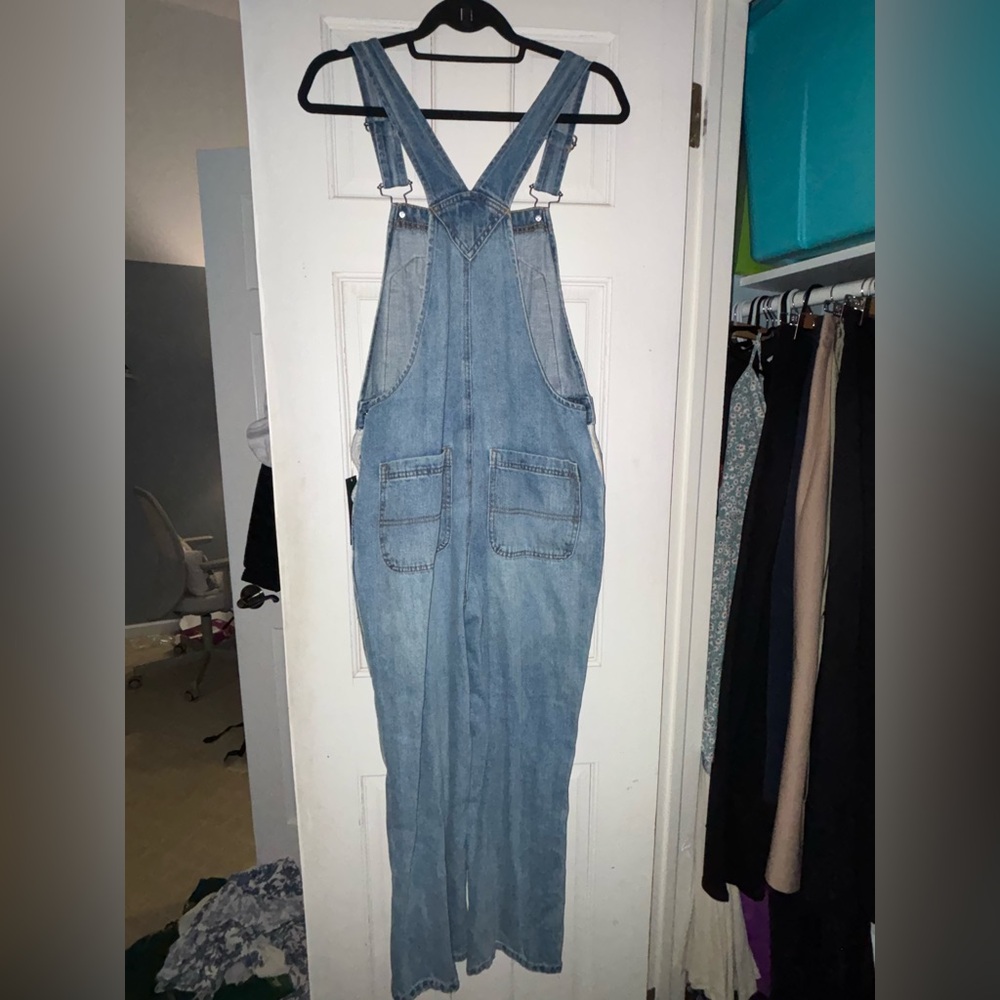 Blue Denim Overalls with Distressed Details - Picture 3 of 5